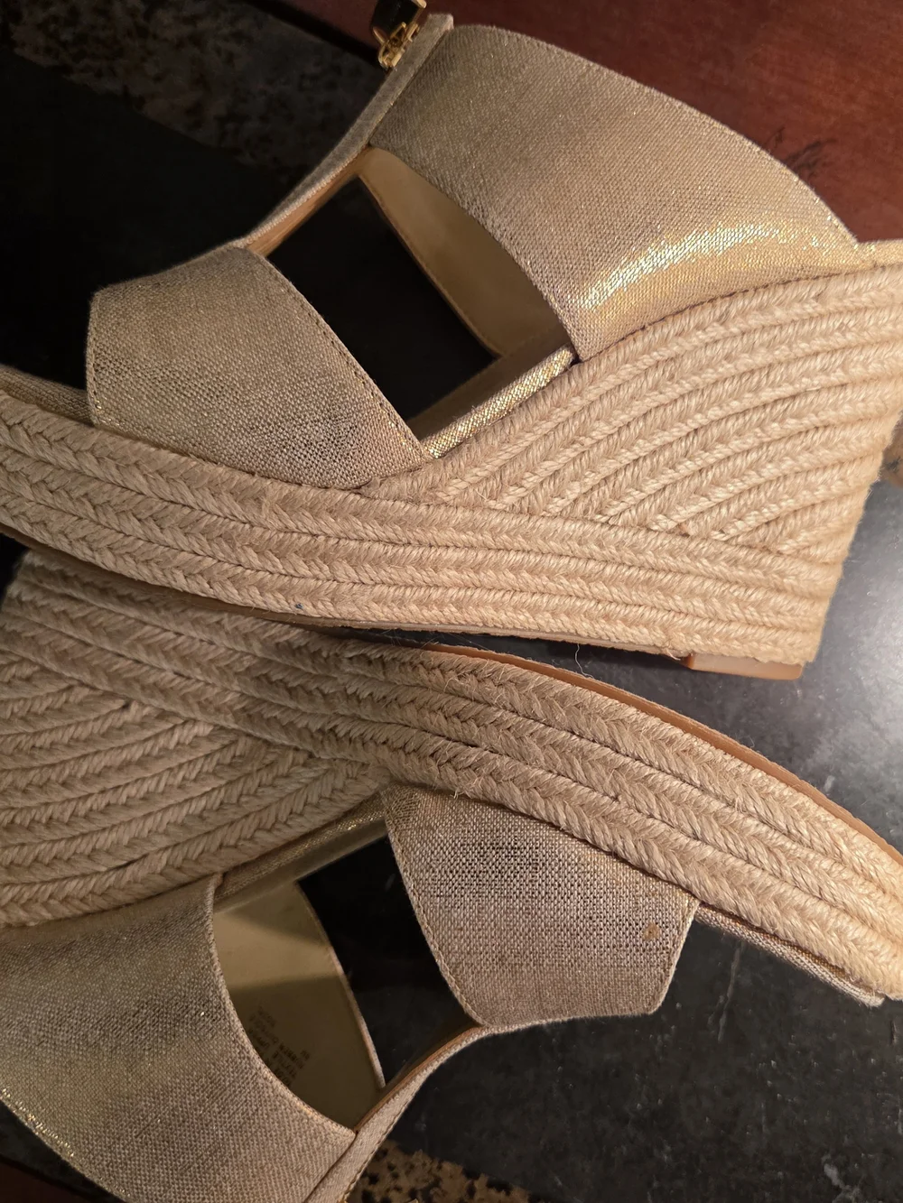 MICHAEL Michael Kors Champagne Metallic Espadrille Wedge Sandals